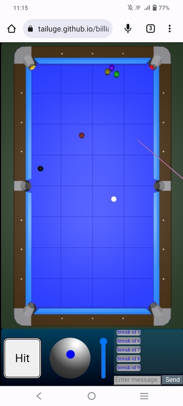 Top-down camera view of a snooker table, used for planning position on a mobile screen